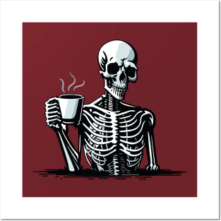 Skeleton Drinking Coffee Posters and Art